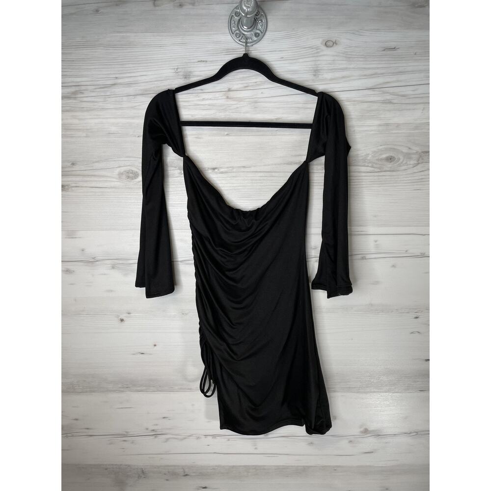 Fashion Nova Dress Womens Large Black Elena Double Lined Cowl Ruched Mini Party - Picture 13 of 13